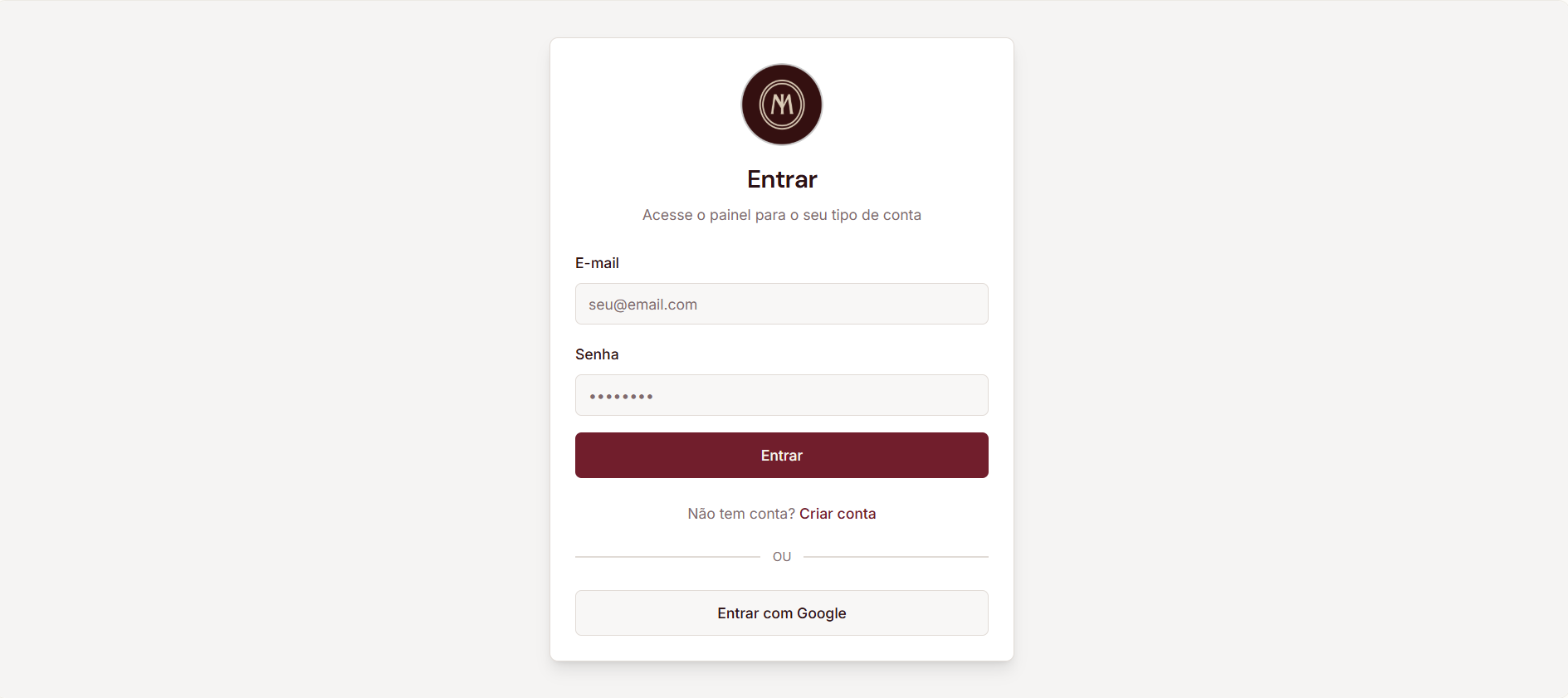 Tela de login da plataforma Método